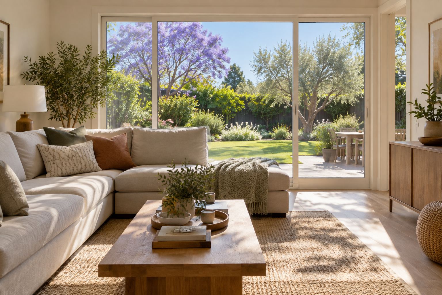 A cozy Encino living room, illustrative